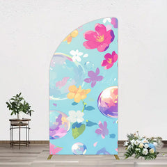 Lofaris Blue Colorful Floral Bubbles Birthday Half Moon Arch Backdrop