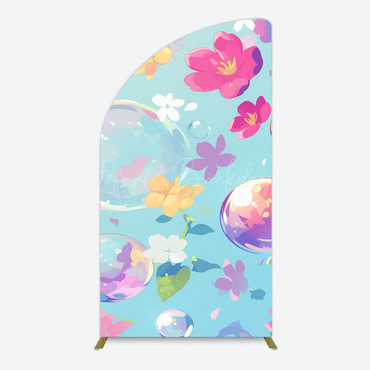 Lofaris Blue Colorful Floral Bubbles Birthday Half Moon Arch Backdrop