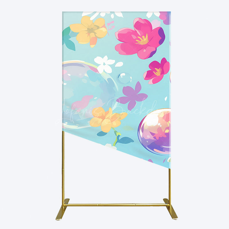 Lofaris Blue Colorful Floral Bubbles Birthday Rectangle Backdrop