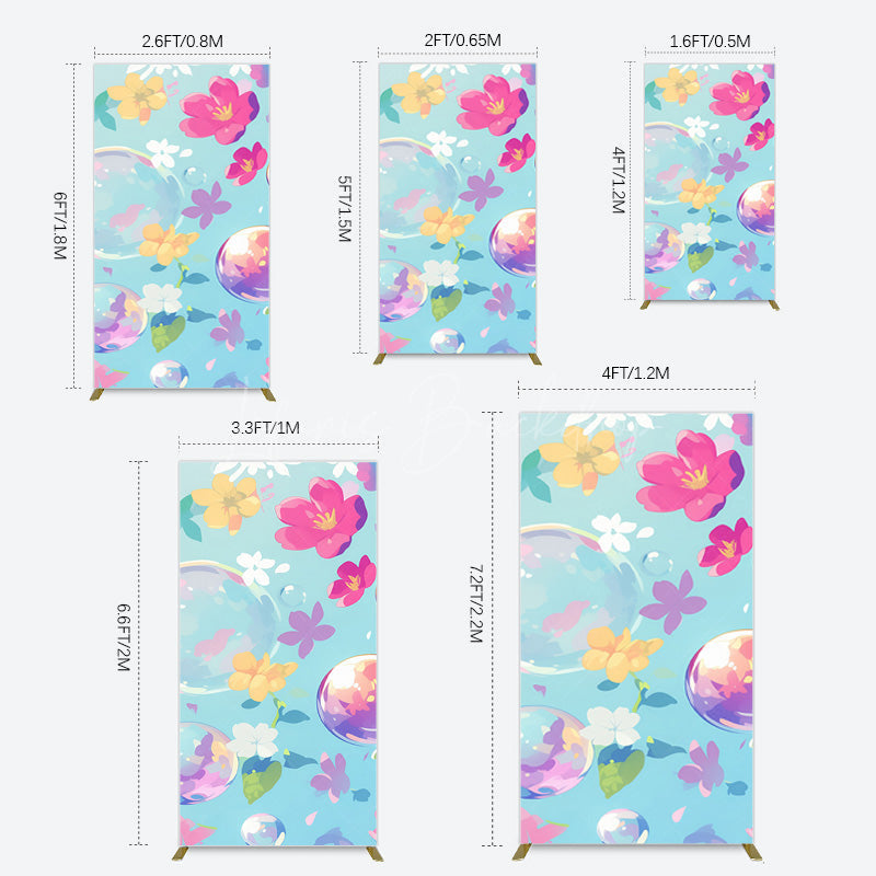 Lofaris Blue Colorful Floral Bubbles Birthday Rectangle Backdrop