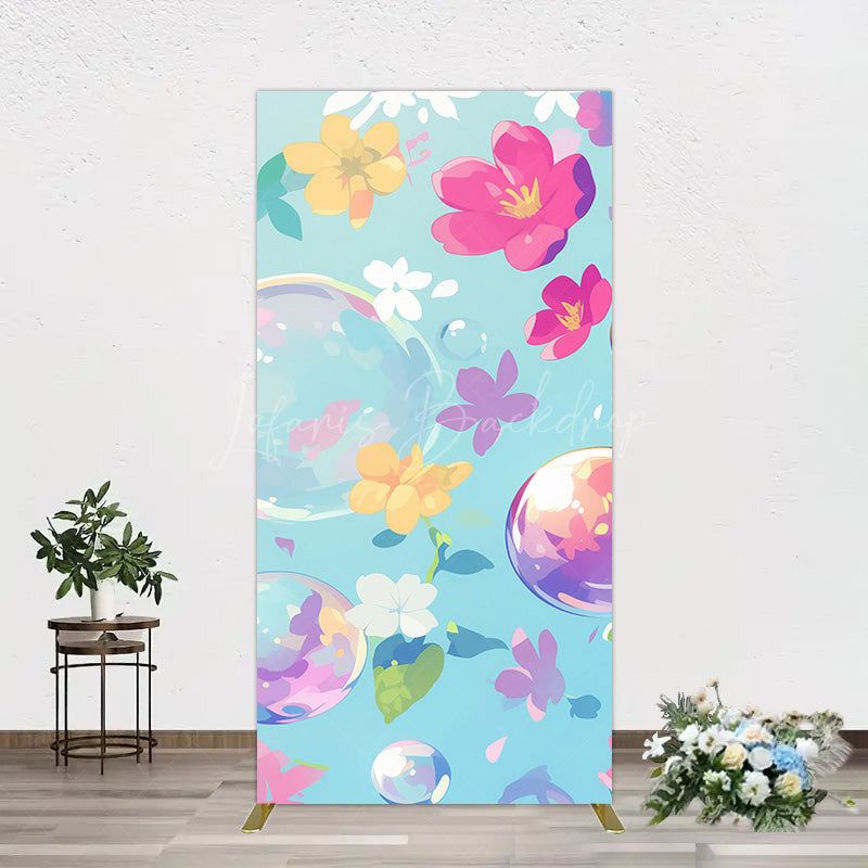 Lofaris Blue Colorful Floral Bubbles Birthday Rectangle Backdrop
