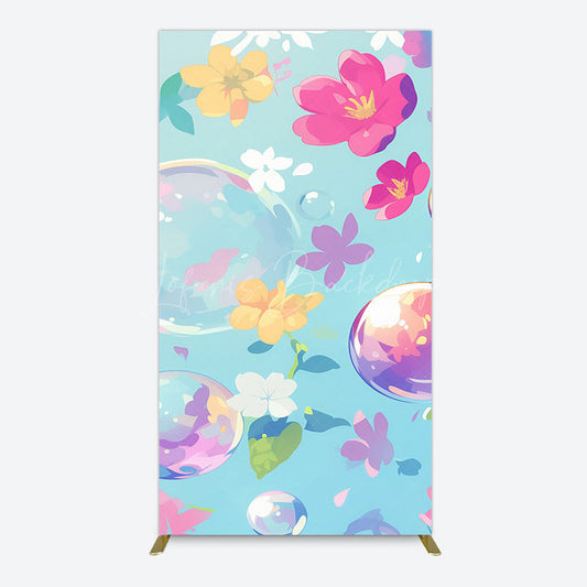 Lofaris Blue Colorful Floral Bubbles Birthday Rectangle Backdrop