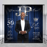 Lofaris Blue Curtain Custom Name Photo 50th Birthday Backdrop