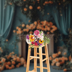 Lofaris Blue Curtain Romantic Floral Leaf Wedding Backdrop