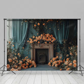Lofaris Blue Curtain Romantic Floral Leaf Wedding Backdrop