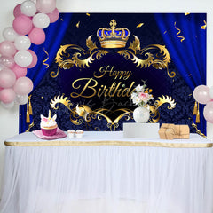 Lofaris Blue Curtain Royal Crown Ribbons Birthday Backdrop
