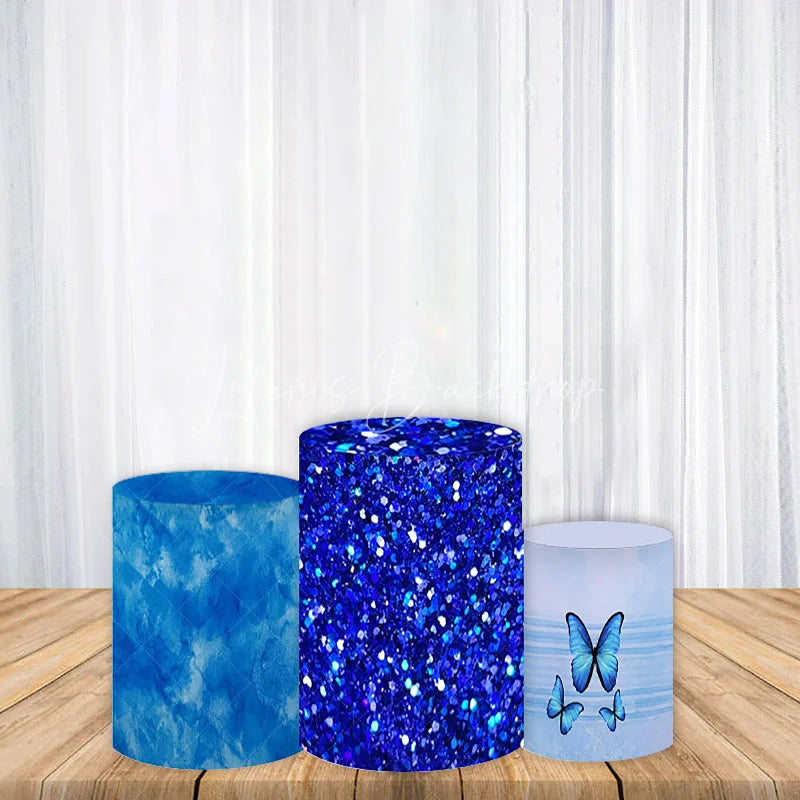 Lofaris Blue Cylinder Cover with Glitter and Butterfly Designs Elegant Party Decorations Celebration Display