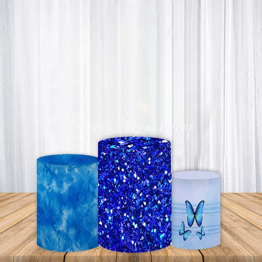 Lofaris Blue Cylinder Cover with Glitter and Butterfly Designs Elegant Party Decorations Celebration Display