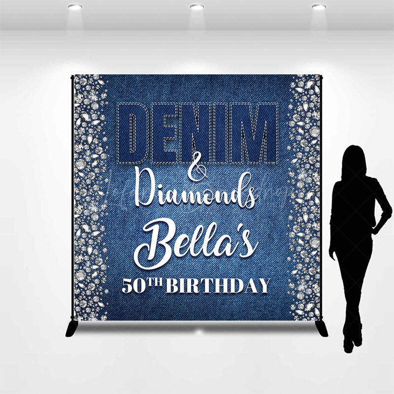 Lofaris Blue Denim Diamonds Custom Name 50th Birthday Backdrop