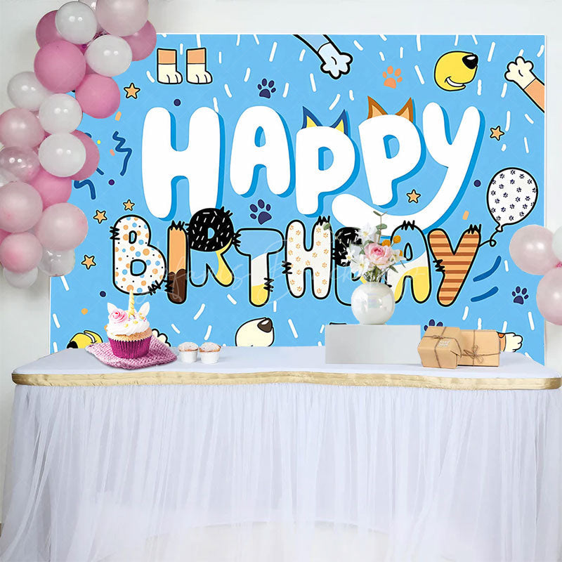 Lofaris Blue Dogs Pet Ribbons Cartoon Happy Birthday Backdrop