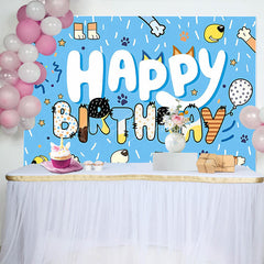 Lofaris Blue Dogs Pet Ribbons Cartoon Happy Birthday Backdrop