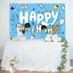 Lofaris Blue Dogs Pet Ribbons Cartoon Happy Birthday Backdrop