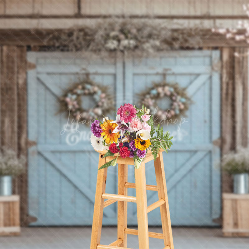 Lofaris Blue Door Wreath Eggs Easter Photography Backdrop