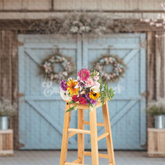 Lofaris Blue Door Wreath Eggs Easter Photography Backdrop