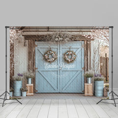 Lofaris Blue Door Wreath Eggs Easter Photography Backdrop