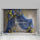 Lofaris Blue Draped Fabric Arch Photography Backdrop Green Hydrangea Floral Decor Elegant Maternity Photo Background