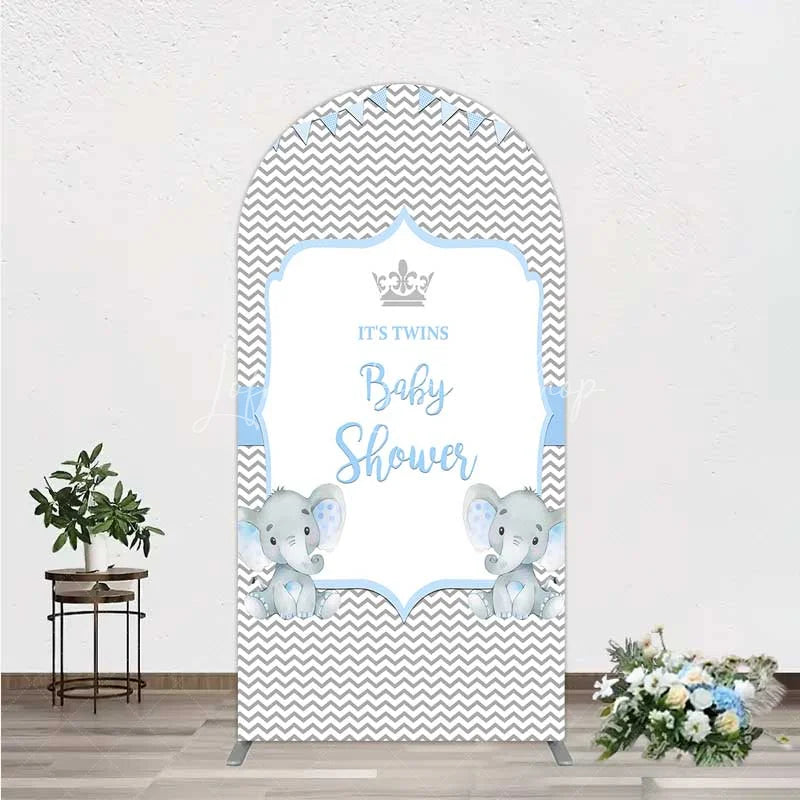 Lofaris Blue Elephant Twins Arch Backdrop Baby Shower Chevron Boy Photography Background