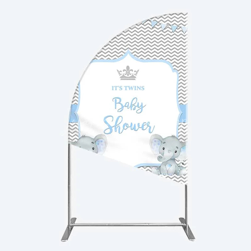Lofaris Blue Elephant Twins Half Moon Arch Backdrop Baby Shower Chevron Boy Photography Background
