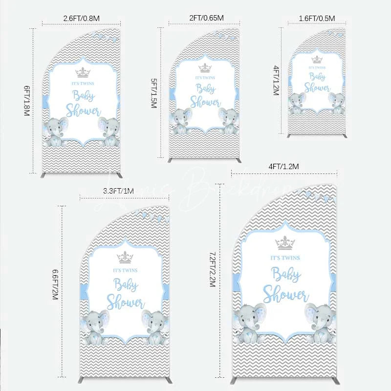Lofaris Blue Elephant Twins Half Moon Arch Backdrop Baby Shower Chevron Boy Photography Background