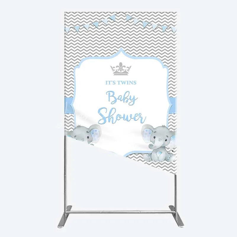 Lofaris Blue Elephant Twins Rectangle Backdrop Baby Shower Chevron Boy Photography Background