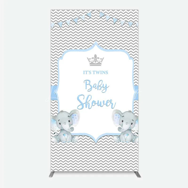 Lofaris Blue Elephant Twins Rectangle Backdrop Baby Shower Chevron Boy Photography Background