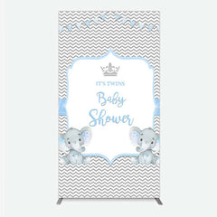 Lofaris Blue Elephant Twins Rectangle Backdrop Baby Shower Chevron Boy Photography Background