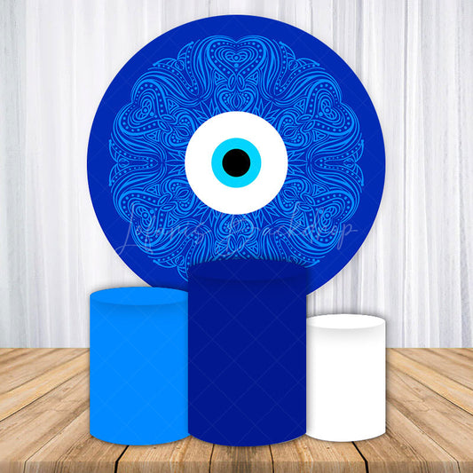 Lofaris Blue Evil Eye Nazar Round Backdrop Kit Greek Turkish Amulet with Mandala Good Luck and Protection Party Decor