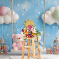 Lofaris Blue Fairy Swing Bear Balloons Cake Smash Backdrop