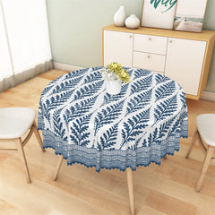 Lofaris Blue Fern Leaf Geometric Round Tablecloth Botanical Pattern Table Cover for Dining Room