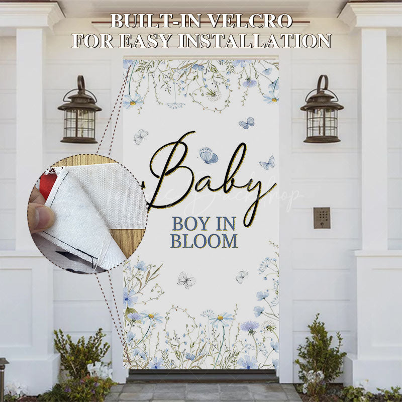 Lofaris Blue Floral Baby Boy In Bloom Gender Reveal Door Cover