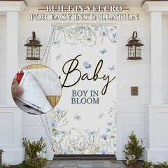 Lofaris Blue Floral Baby Boy In Bloom Gender Reveal Door Cover