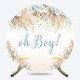 Lofaris Blue Floral Boho Oh Boy Round Baby Shower Backdrop
