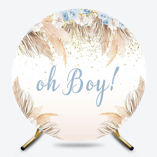 Lofaris Blue Floral Boho Oh Boy Round Baby Shower Backdrop