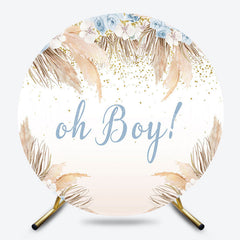 Lofaris Blue Floral Boho Oh Boy Round Baby Shower Backdrop