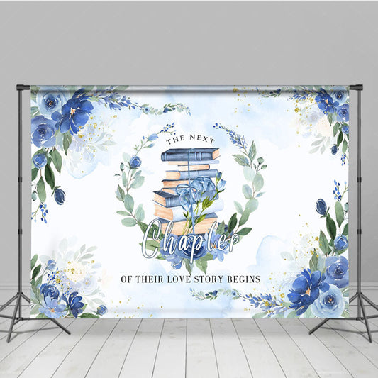 Lofaris Blue Floral Books Next Chapter Bridal Shower Backdrop