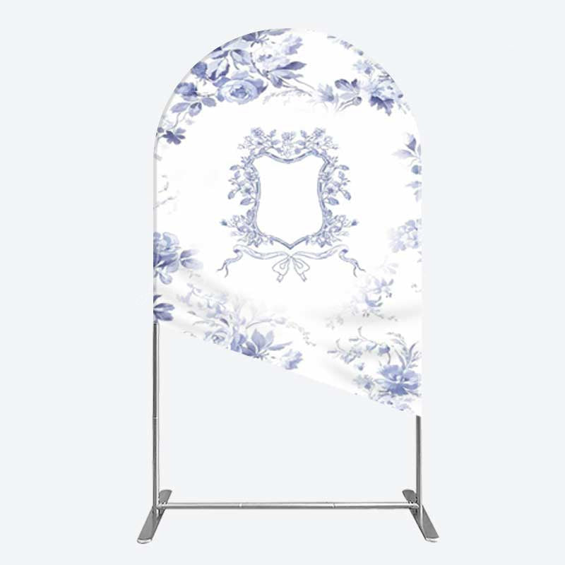 Lofaris Blue Floral Bow Frame Bridal Shower Arch Backdrop