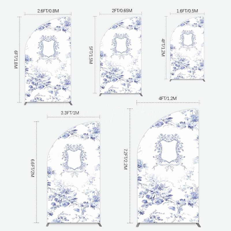 Lofaris Blue Floral Bow Frame Bridal Shower Half Moon Arch Backdrop