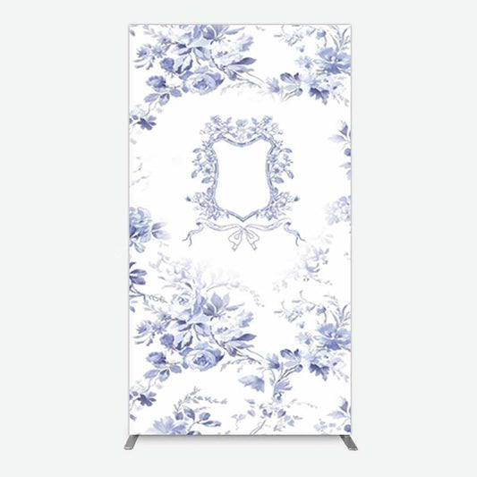Lofaris Blue Floral Bow Frame Bridal Shower Rectangle Backdrop
