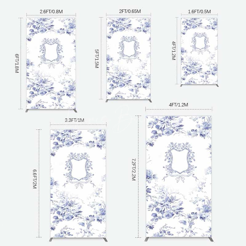 Lofaris Blue Floral Bow Frame Bridal Shower Rectangle Backdrop