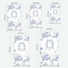 Lofaris Blue Floral Bow Frame Bridal Shower Rectangle Backdrop