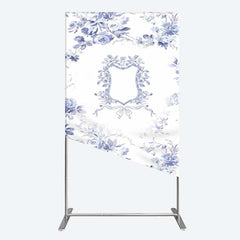 Lofaris Blue Floral Bow Frame Bridal Shower Rectangle Backdrop