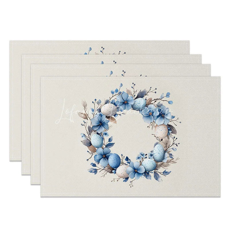 Lofaris Blue Floral Easter Egg Wreath Set of 4 Placemats Speckled Spring Decoration Farmhouse Dining Table Mat