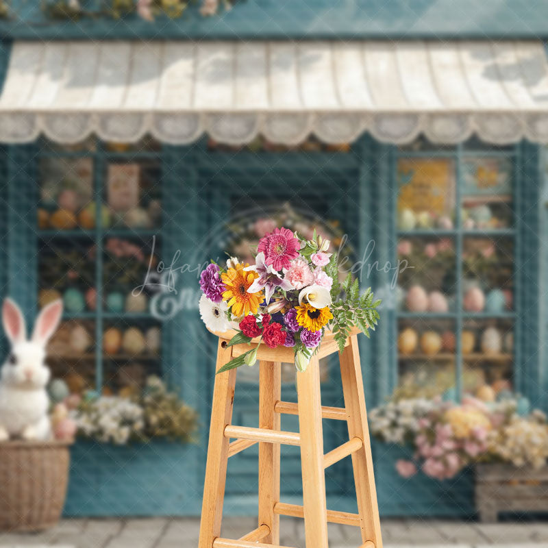 Lofaris Blue Floral Eggs Boutique Easter Backdrop For Photo