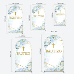 Lofaris Blue Floral Gold Cross Bautizo Baptism Arch Backdrop