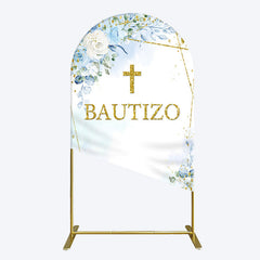 Lofaris Blue Floral Gold Cross Bautizo Baptism Arch Backdrop