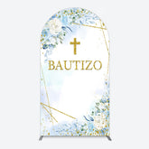 Lofaris Blue Floral Gold Cross Bautizo Baptism Arch Backdrop