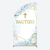 Lofaris Blue Floral Gold Cross Bautizo Baptism Half Moon Arch Backdrop