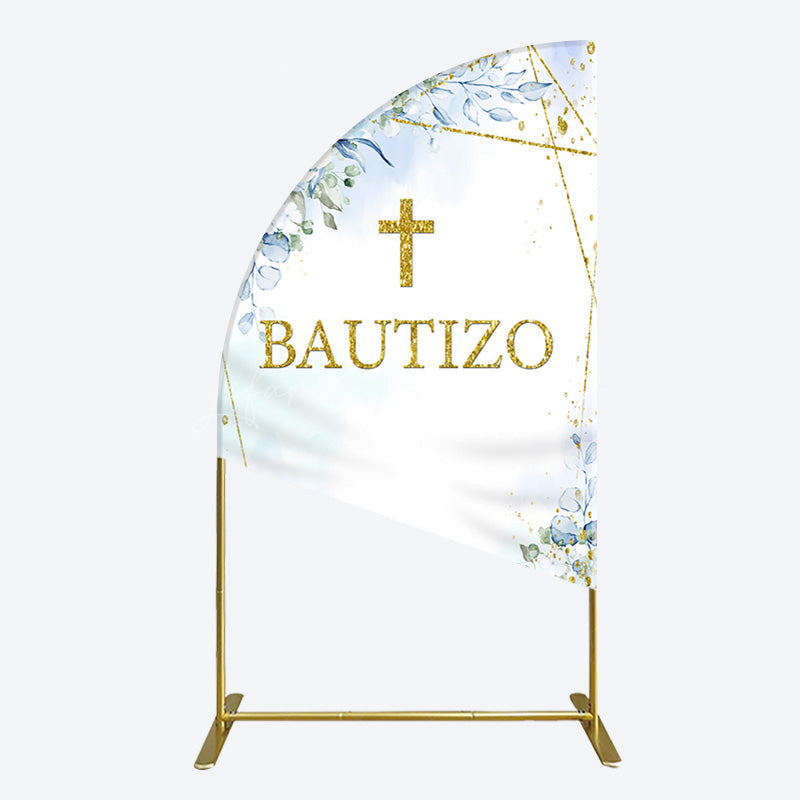Lofaris Blue Floral Gold Cross Bautizo Baptism Half Moon Arch Backdrop