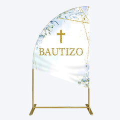 Lofaris Blue Floral Gold Cross Bautizo Baptism Half Moon Arch Backdrop