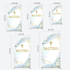 Lofaris Blue Floral Gold Cross Bautizo Baptism Half Moon Arch Backdrop